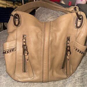 b. makowsky Tan Leather Hobo Bag